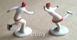 2 Vintage Antique Christmas Elegant Skaters Snow Baby Cake Decoration Germany