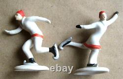 2 Vintage Antique Christmas Elegant Skaters Snow Baby Cake Decoration Germany