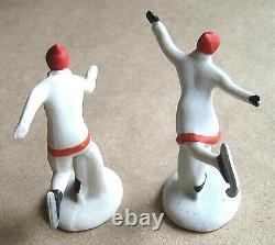 2 Vintage Antique Christmas Elegant Skaters Snow Baby Cake Decoration Germany