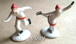 2 Vintage Antique Christmas Elegant Skaters Snow Baby Cake Decoration Germany