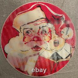 2 Vintage Round Lenticular Christmas Picture Decorations Santa Claus New Year