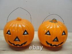 2 Vintage Union Products Hard Plastic Lighted Pumpkin Halloween