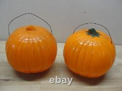 2 Vintage Union Products Hard Plastic Lighted Pumpkin Halloween