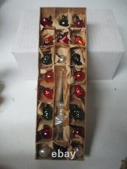 20 Vintage Germany Glass Christmas Feather Tree Ornaments w Tree Top in Orig Box