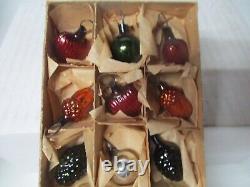 20 Vintage Germany Glass Christmas Feather Tree Ornaments w Tree Top in Orig Box