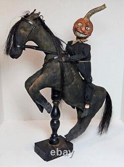 21 Primitive Folk Art HALLOWEEN Headless Horseman JOL Head Artist Doll OOAK