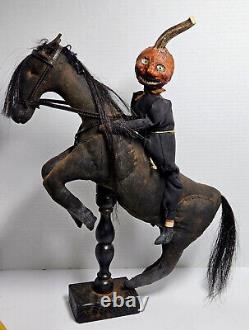 21 Primitive Folk Art HALLOWEEN Headless Horseman JOL Head Artist Doll OOAK