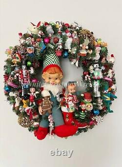 24 Vintage Kitsch Holiday Wreath, Vintage Christmas, Vintage Ornament Wreath