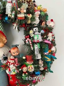 24 Vintage Kitsch Holiday Wreath, Vintage Christmas, Vintage Ornament Wreath