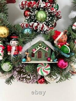 24 Vintage Kitsch Holiday Wreath, Vintage Christmas, Vintage Ornament Wreath