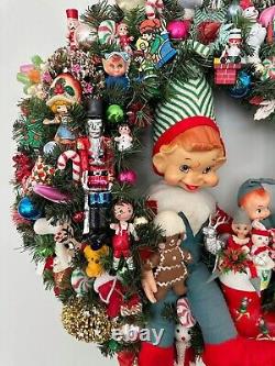 24 Vintage Kitsch Holiday Wreath, Vintage Christmas, Vintage Ornament Wreath