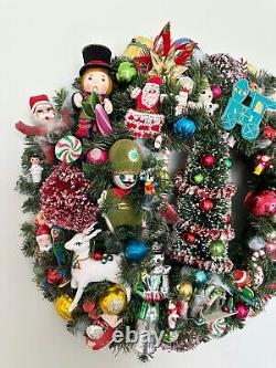 24 Vintage Kitsch Holiday Wreath, Vintage Christmas, Vintage Ornament Wreath