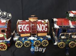 3 Merry Christmas Express Train Stocking Holder, Hangers, Egg Nog & Caboose, HTF