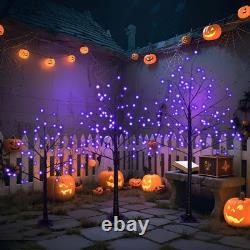 3 Pack Halloween Spooky Tree with Purple Lights, 4FT/5FT/6FT, for Halloween Decor