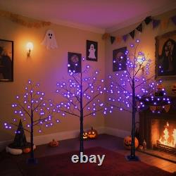3 Pack Halloween Spooky Tree with Purple Lights, 4FT/5FT/6FT, for Halloween Decor