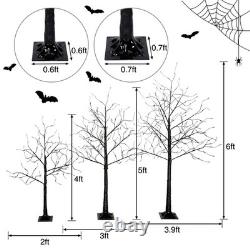 3 Pack Halloween Spooky Tree with Purple Lights, 4FT/5FT/6FT, for Halloween Decor