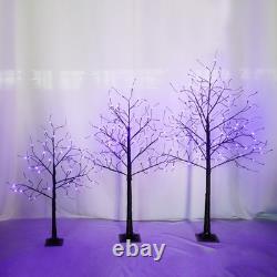 3 Pack Halloween Spooky Tree with Purple Lights, 4FT/5FT/6FT, for Halloween Decor