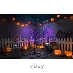 3 Pack Halloween Spooky Tree with Purple Lights, 4FT/5FT/6FT, for Halloween Decor