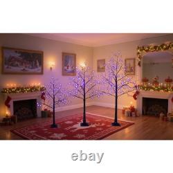 3 Pack Halloween Spooky Tree with Purple Lights, 4FT/5FT/6FT, for Halloween Decor