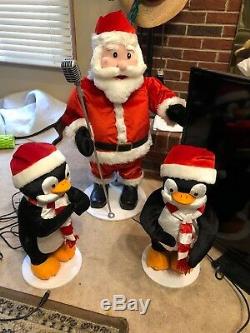 3 Piece Animated Christmas Band Gemmy Rare Htf Santa And Penguin Combo