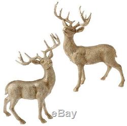 3401601 RAZ 21 Deer Reindeer Set/2 Gold-tone Christmas Decoration Mantel Table