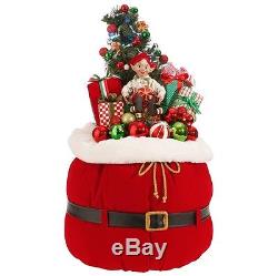 3715500 RAZ 30.5 Toy Bag Santa's Helper Elf Pixie withLED Lighted Christmas Tree