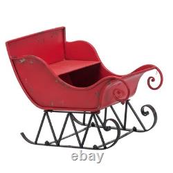 39x17.7x22H Iron Red/Black Sleigh Large, Distressed Christmas Santa Sleigh