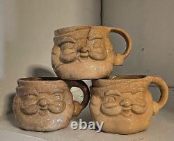 3x Stained Antique Ironstone Holt Howard Santa Mugs