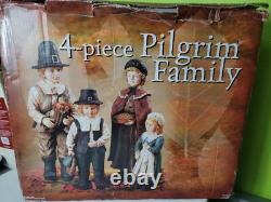 4 Piece Hand Painted Pilgrim Family Thanksgiving Figures VTG Large Handcrafted