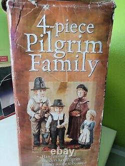 4 Piece Hand Painted Pilgrim Family Thanksgiving Figures VTG Large Handcrafted