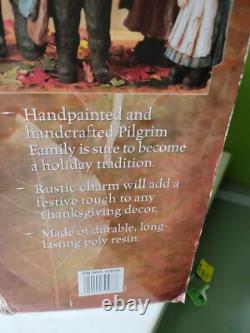4 Piece Hand Painted Pilgrim Family Thanksgiving Figures VTG Large Handcrafted