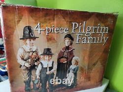 4 Piece Hand Painted Pilgrim Family Thanksgiving Figures VTG Large Handcrafted