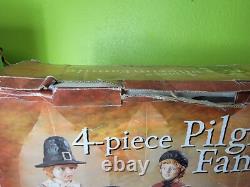 4 Piece Hand Painted Pilgrim Family Thanksgiving Figures VTG Large Handcrafted
