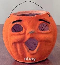 40s 50s Vintage Halloween PAPIER MACHE orange JACK O LANTERN pumpkin 5.25