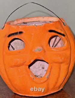 40s 50s Vintage Halloween PAPIER MACHE orange JACK O LANTERN pumpkin 5.25