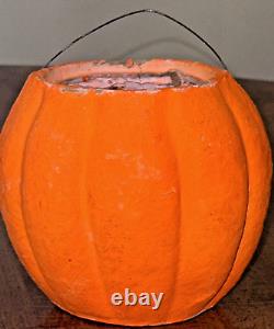 40s 50s Vintage Halloween PAPIER MACHE orange JACK O LANTERN pumpkin 5.25