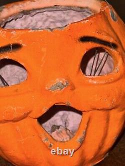 40s 50s Vintage Halloween PAPIER MACHE orange JACK O LANTERN pumpkin 5.25