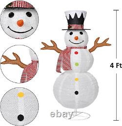 4Ft Lighted Snowman Christmas Decoration, Collapsible Light up Snowman with Top