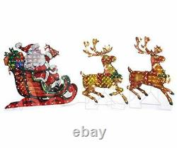 5 Foot Christmas Lighted Santa Sleigh Deer Holographic Indoor Outdoor Yard Decor