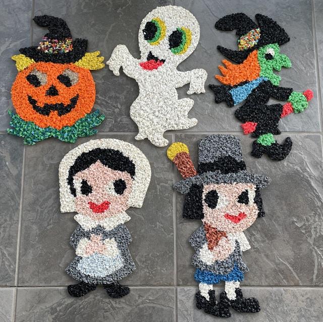 5 Vtg Melted Popcorn 70s Halloween & Thanksgiving Pumpkin Witch Ghost Pilgrims