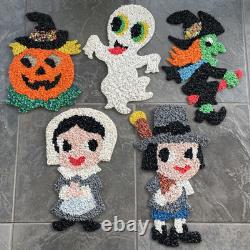 5 VTG Melted Popcorn 70s Halloween & Thanksgiving Pumpkin Witch Ghost Pilgrims