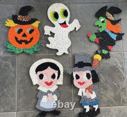 5 VTG Melted Popcorn 70s Halloween & Thanksgiving Pumpkin Witch Ghost Pilgrims