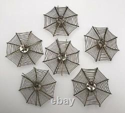 6 antique victorian silver spider web place card holder hair ornament rare 22322