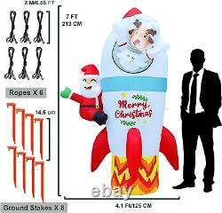 7 FT Height Christmas Inflatable Decorations, Rocket Deer Santa Inflatable Decor