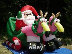 7' RARE Gemmy Lighted Christmas Santa & Flamingo Reindeer Airblown Inflatable