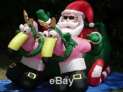 7' RARE Gemmy Lighted Christmas Santa & Flamingo Reindeer Airblown Inflatable