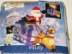8' RARE Gemmy Lighted Christmas Santa Reindeer PurpleSleigh Airblown Inflatable