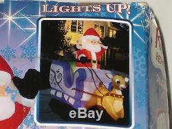 8' RARE Gemmy Lighted Christmas Santa Reindeer PurpleSleigh Airblown Inflatable