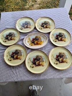 (8) Vintage ROYAL CASTLE Turkey Decorative Hand Painted Plate And Platter Set