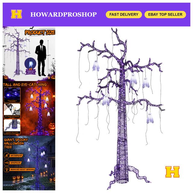8ft Lighted Black Halloween Tree With Ghosts & 355 Led Lights Spooky Decor
